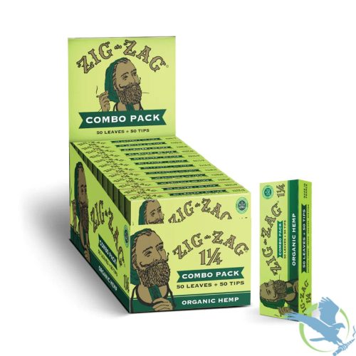 Organic Hemp (Booklet of 50 Leaves + 50 Tips) Zig-Zag Slow Burning Rolling Papers & Tips Combo Pack - 1 1/4 Size